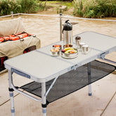 HAOYYE White with 3 Adjustable Heights Outdoor Folding Camping Table, Portable Aluminum Foldable Patio Side Table, Lightweight and Durable Design with Carry Handle for Hiking, Picnic, BBQ, Beach, Indoor or Outdoor Use